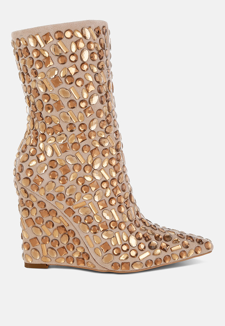 Trend Titan Diamante Slim Wedge Heel Boots