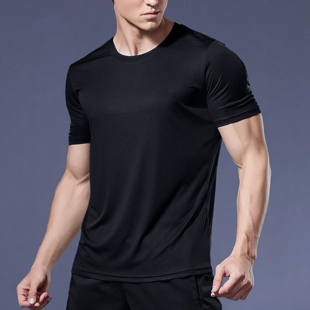 Men's Summer Black And White Solid Color Quick Drying Sports Short Sleeved Loose And Breathable Sports Running Trend
